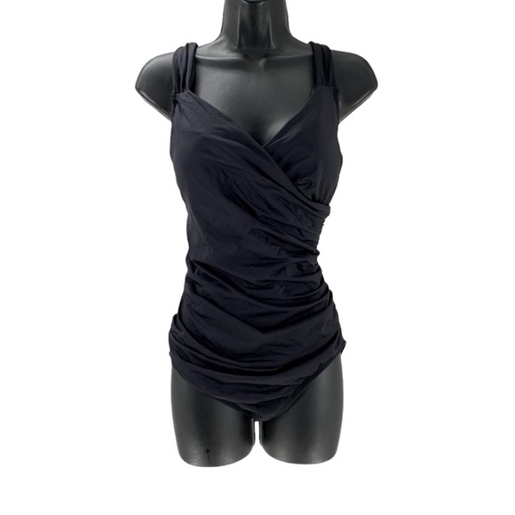 New with tags Jantzen Glamour Maillot Cap-Sleeve One-Piece Swimsuit Black 22W - Picture 15 of 16